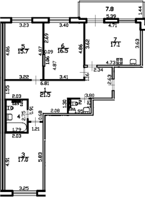 3-комнатная квартира 97.1 м², 4/4 эт., ЖК «Riviera Club»